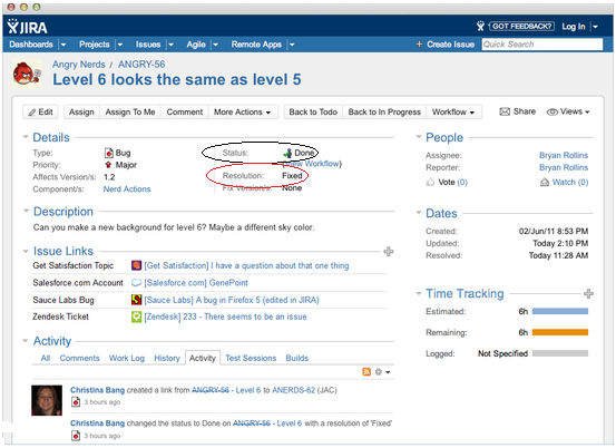 JIRA Bug Ticket - status fields